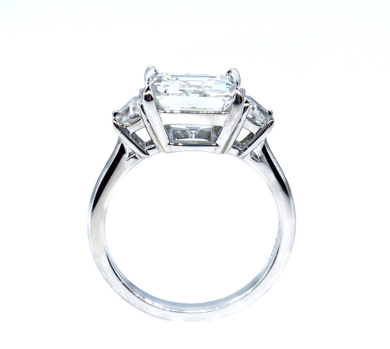 GIA 3.78ct Emerald Cut Diamond 3 Stone Engagement Wedding Platinum Ring | Treasurly by Dima - Exquisite Diamonds and Fine Quality Antique, Vintage, and Estate Jewelry
