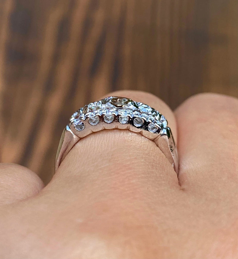 Rings - Mid-Century Vintage 0.89ctw Natural Fancy Brown ROUND Diamond Bridal Set Ring