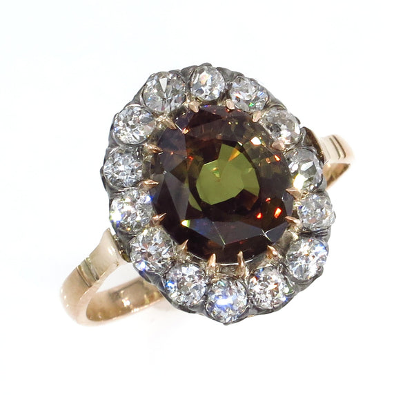 Victorian GIA 4.42ctw Natural ALEXANDRITE & Old Mine Diamonds Antique Cluster Ring | Treasurly by Dima - Exquisite Diamonds and Fine Quality Antique, Vintage, and Estate Jewelry
