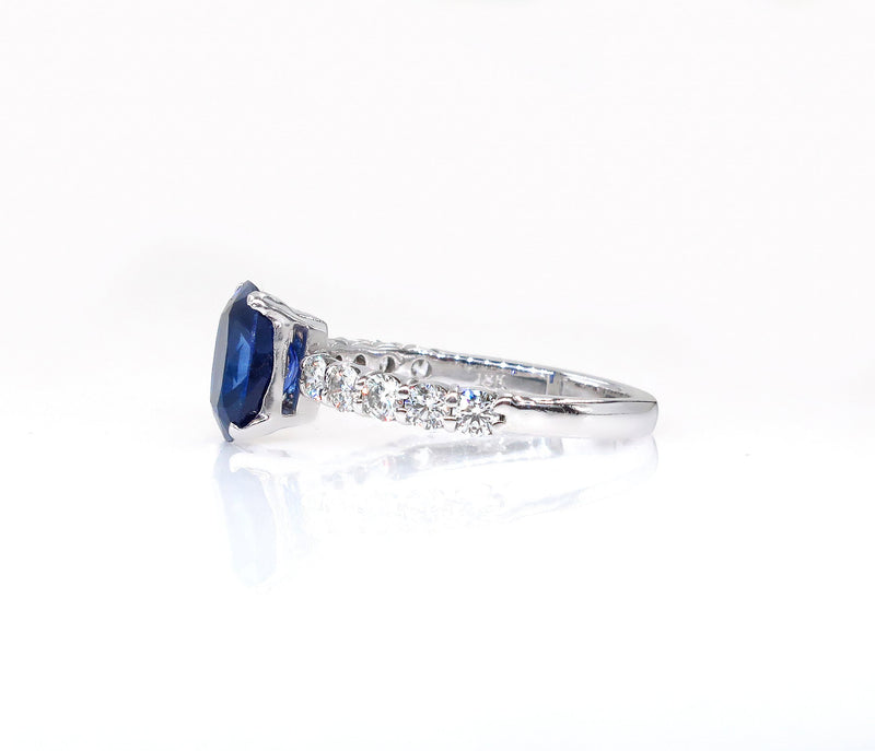 Vintage Estate GIA 2.82ct Synthetic SAPPHIRE Diamonds Engagement Wedding 18k Ring | Treasurly by Dima - Exquisite Diamonds and Fine Quality Antique, Vintage, and Estate Jewelry