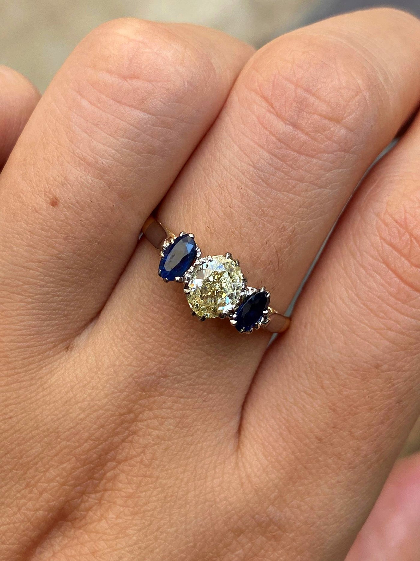 Vintage GIA Canary 1.54ct Yellow OVAL Diamond Sapphire 3 Stone Plat Treasurly by Dima Inc