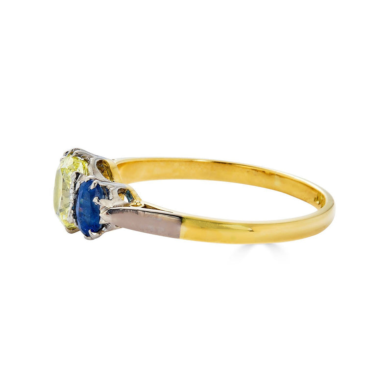 Rings - Vintage GIA "Canary" 1.54ct Yellow OVAL Diamond Sapphire 3 Stone Plat 18k Engagement Ring